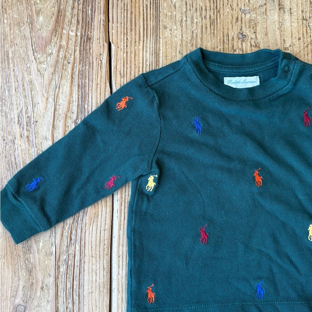 Ralph Lauren Forest Green Crewneck Top with Multicolor Pony Embroidery - Picture 3 of 6